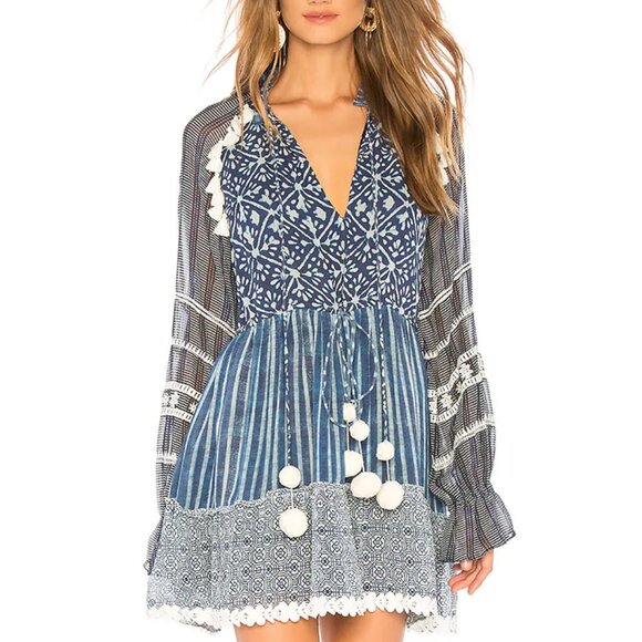 HEMANT AND NANDITA Indigo Long Embroidered Detail Mini Dress - Picture 1 of 9
